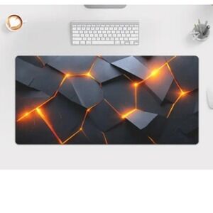 Large Gaming Mouse Pad Desk Mat Black Geometric Lava Fire XL Extended